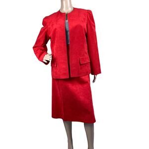 Roth-Le Cover Vintage Ultra Suede Skirt Suit Set Red 14 Union Made Skinner